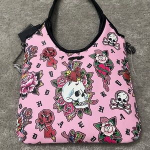 Ed Hardy Pink Skull and Floral Women's Bag